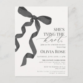 Svart Coquette Bow Bröllopsdusch-inbjudan Vykort