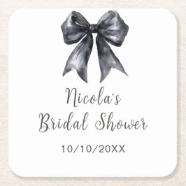 Svart Coquette Bow Bröllopsfest Underlägg Papper Kvadrat