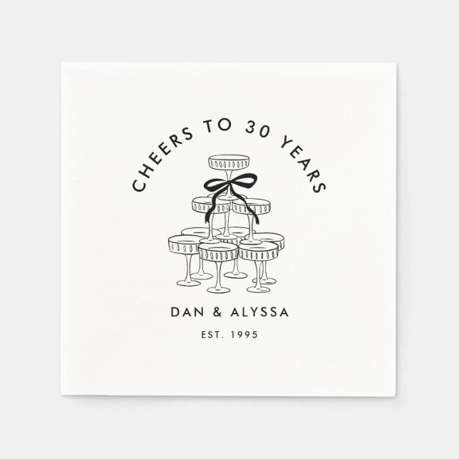 Svart coquette Bow Champagne Torn-årsdag Pappersservett (Framsidan)