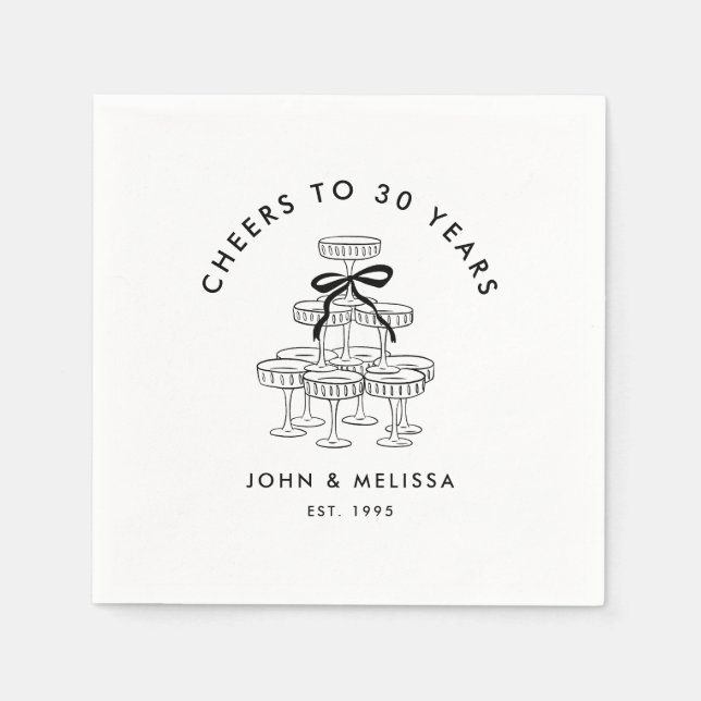 Svart coquette Bow Champagne Torn-årsdag Pappersservett (Framsidan)