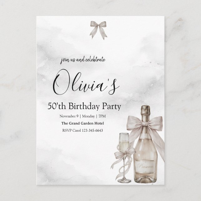 Svart Coquette Minimalistisk Elegant 50-årsdag Helg Vykort (Framsida)