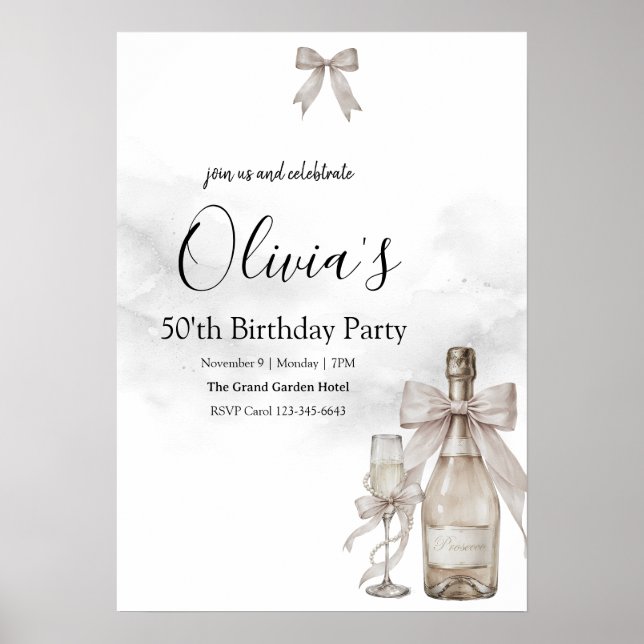 Svart Coquette Minimalistisk Elegant 50-årsdag Poster (Framsidan)