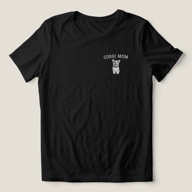 Svart Corgi Mamma T-Shirt med Vit Text  (Design Framsida)