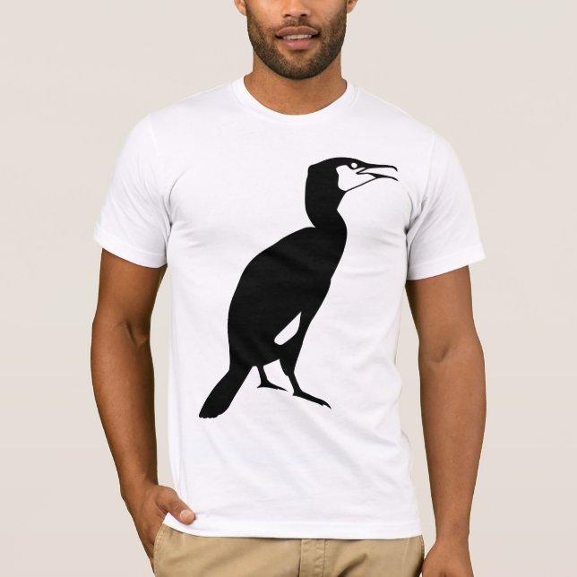 Svart Cormorantfågel Tee Shirt (Framsida)