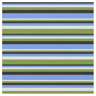 Svart, CornroBlue, Beige & Grönt Rand Tyg