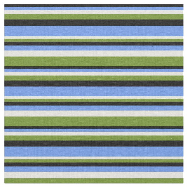 Svart, CornroBlue, Beige & Grönt Rand Tyg (Närbild)