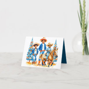 Svart Cowboy Cowgirl Barn Med Häst God Jul Helgkort