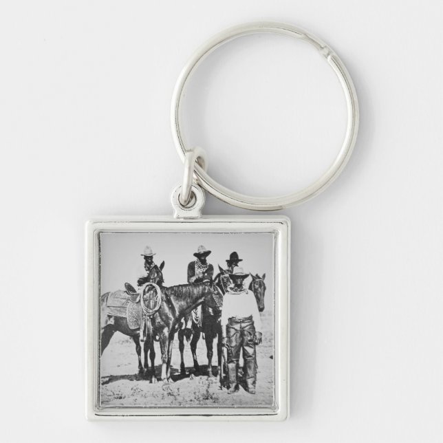 Svart Cowboys på Bonham, Texas, c.1890 Fyrkantig Silverfärgad Nyckelring (Framsidan)
