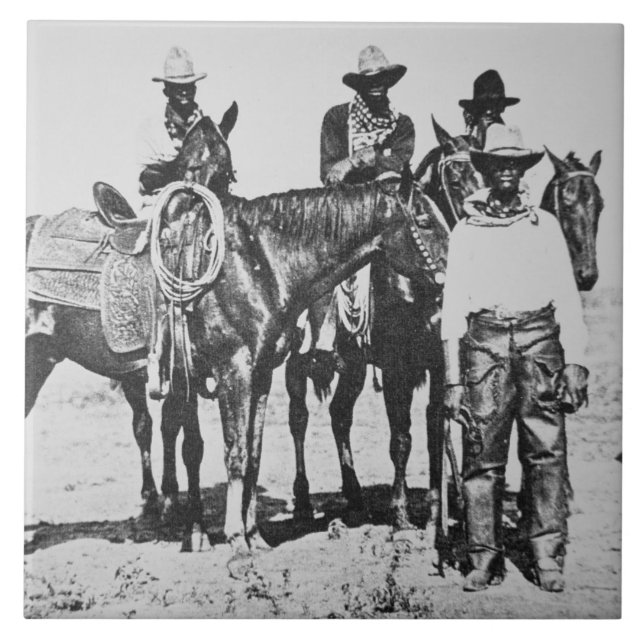 Svart Cowboys på Bonham, Texas, c.1890 Kakelplatta (Framsidan)