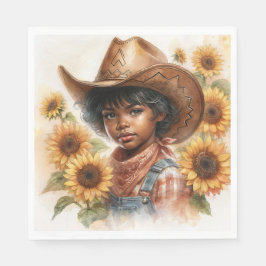 Svart Cowgirl Barn Solros Vattenfärg Pappersservett