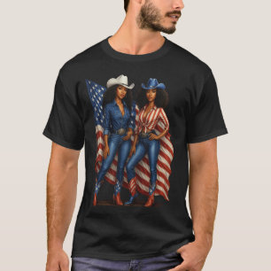 Svart Cowgirl Pride Patriotisk Afroamerikansk Wes T Shirt