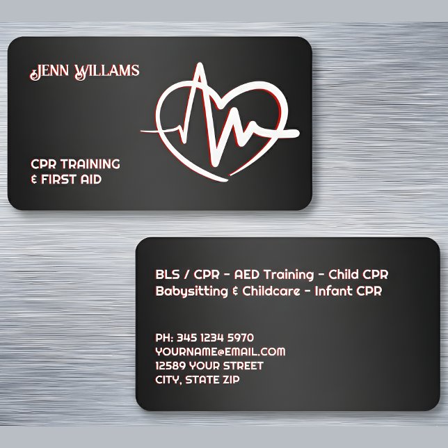 Svart CPR-instruktionsledare Visitkort (CPR Instructor Black Business Cards)