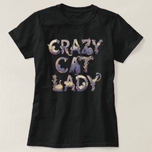 Svart Crazy Cat Lady T Shirt