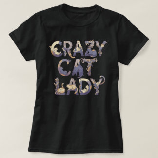 Svart Crazy Cat Lady T Shirt