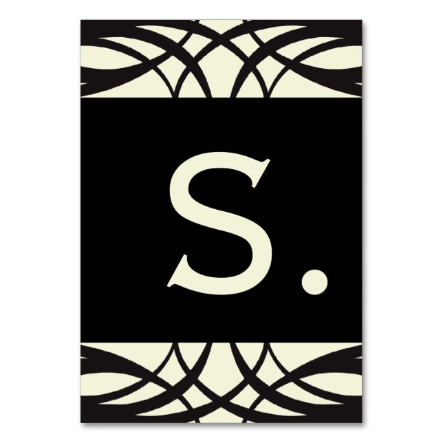 Svart Cream Art Deco Bröllop-banderoll Bordsnummer (Framsidan)