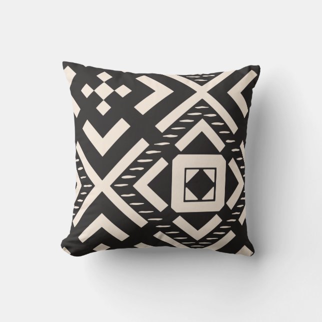 Svart Cream Geometric Abstrakt Square Dekorativ ku Kudde (Framsida)