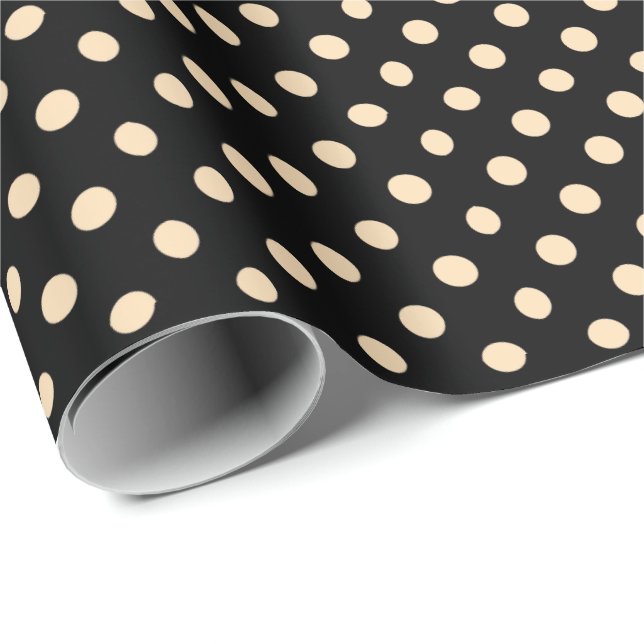 Svart Cream Polka dots Wrapping Papper Presentpapper (Rullad Hörn)