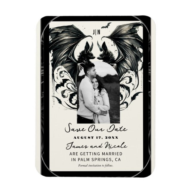 Svart Cream Silver Gothic Kärlek Fladdermus Spara  Magnet (Vertikal)