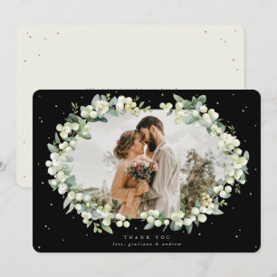 Svart/Cream Snowberry+Eucalyptus Bröllop Photo Tack Kort