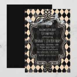 Svart & Crème Diamant Halloweenfest Inbjudan