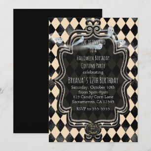 Svart & Crème Diamant Halloweenfest Inbjudan