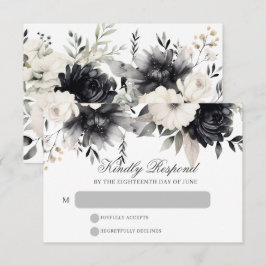 Svart & Crème Mörkt Boho Blommig Bröllop OSA Kort