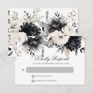 Svart & Crème Mörkt Boho Blommig Bröllop OSA Kort