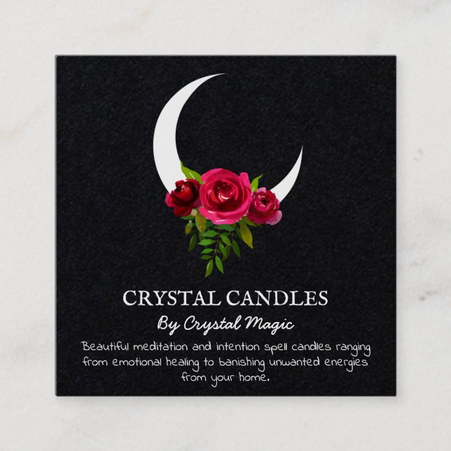 Svart Crescent Måne Crystal Candle-avsiktsförklari Fyrkantigt Visitkort (Framsida)