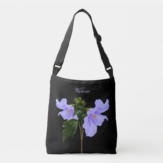 Svart Crossbody för blåtthibiskusblommor tote bags Axelväska (Framsida)