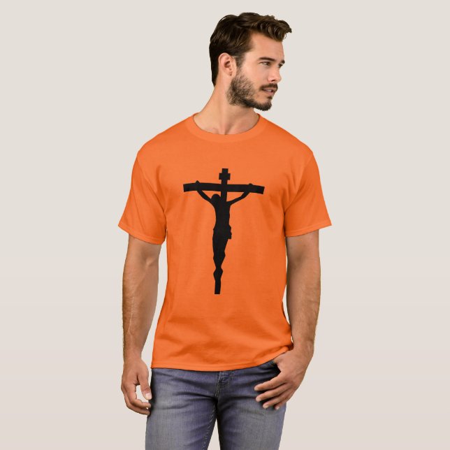 Svart crucifixT-tröja kristna katolska Jesus Tee Shirt (Hel framsida)