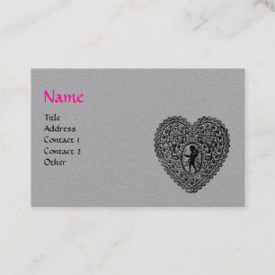 SVART CUPID ROSA GRÅ PAPPER HJÄRTA MONOGRAM VISITKORT
