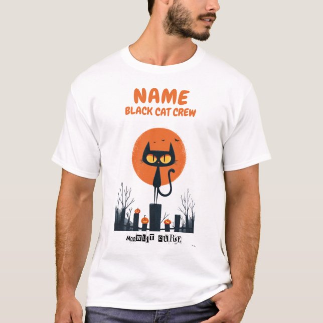 Svart Custom Cat Crew Halloween T-shirt (Framsida)