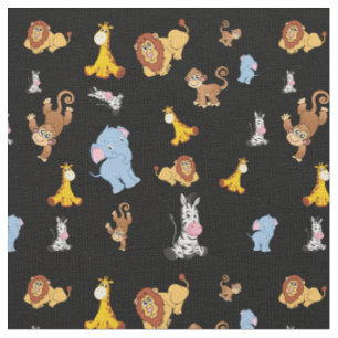 Svart Cute safari animal mönster - Giraffe, elepha Tyg