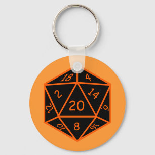 Svart D20 & orange Nyckelring