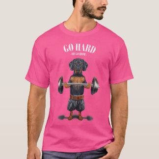 Svart Dachshund Hund Muskelträning Viktlyftning T Shirt