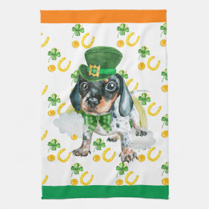 Svart Dachshund Jul Hem Dekoration St Patricks Day Kökshandduk