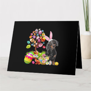 Svart Dachshund Påskägg Träd Hundar Kanin Påsk Kort