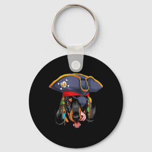 Svart Dachshund Pirat Rolig Halloween Wiener Dog Nyckelring
