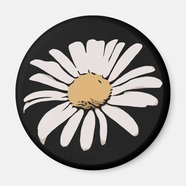 Svart Daisy Blommigt Magnet (Framsidan)