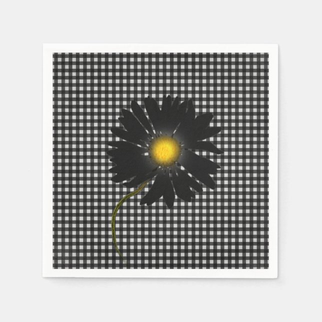 svart daisy på gingham-bakgrund pappersservett (Framsidan)