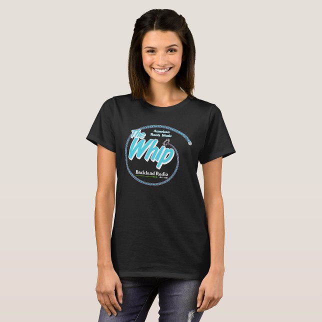 Svart Dam Whip Tee med blå och vit Logotyp (Hel framsida)