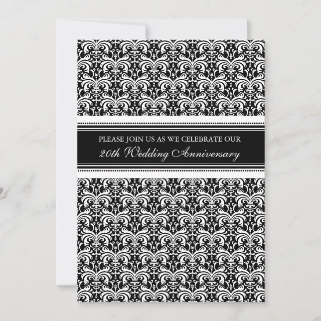 Svart Damask 20-årsjubileumsfestinbjudan Inbjudningar (Framsida)