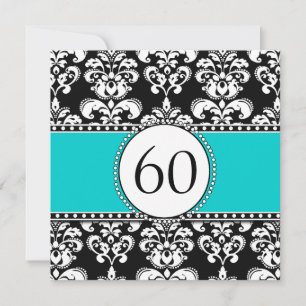 Svart Damask 60:e födelsedagsinbjudan  Teal Blue Inbjudningar