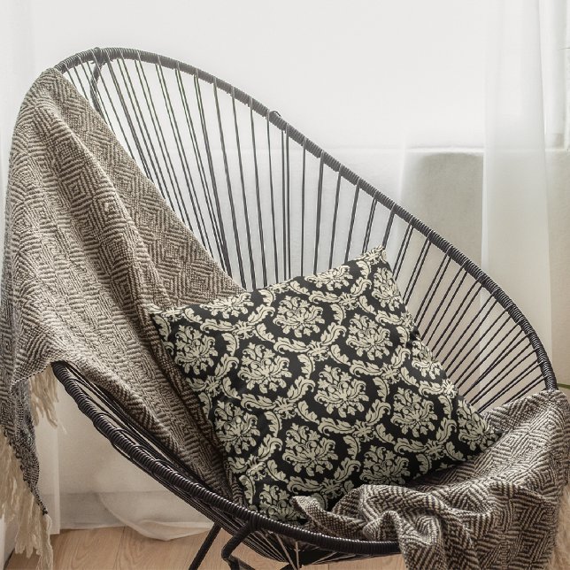 Svart Damask/Blommig Dekorativ Kuddslip Kudde (Skapare uppladdad)