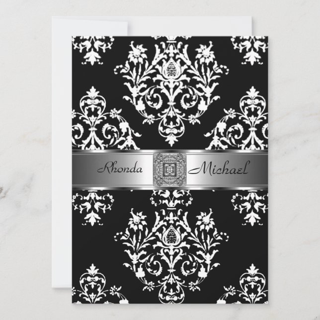 Svart Damask Bröllopsinbjudan Damask Inbjudningar (Framsida)