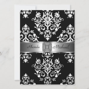 Svart Damask Bröllopsinbjudan Damask Inbjudningar