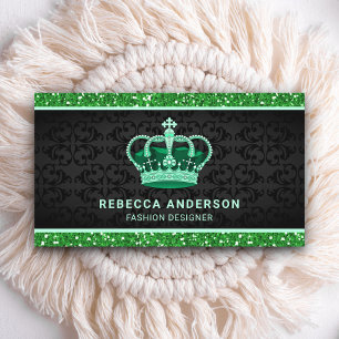 Svart Damask Falsk Grön Glitter Kronkrona Visitkort