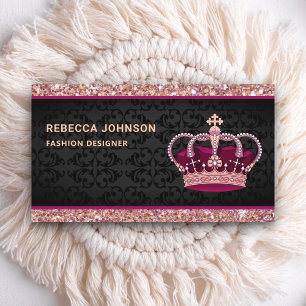 Svart Damask Falsk Rosa Guld Glitter Rosa Krona Visitkort