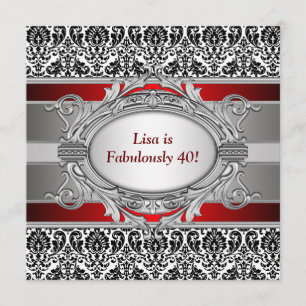 Svart Damask fantastisk 40-årsfest Inbjudningar