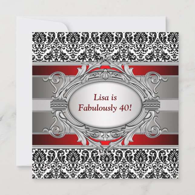 Svart Damask fantastiskt 40-årsfirande Inbjudningar (Framsida)